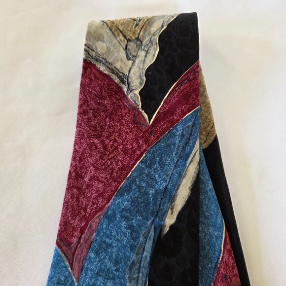 Vintage Jacobson's Silk Tie Blue, Red, Black & Tan Abstract Geometric Design - Picture 2 of 7